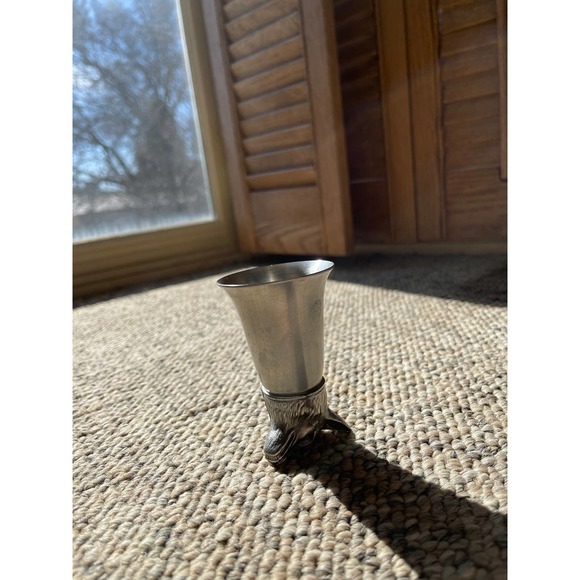 VINTAGE PEWTER ALUMINUM WOLF FOX‎ SADDLE STIRRUP CUP METAL JIGGER - Picture 7 of 7